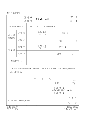 (허가,면허)증반납신청서 (허가,면허)증반납신청서